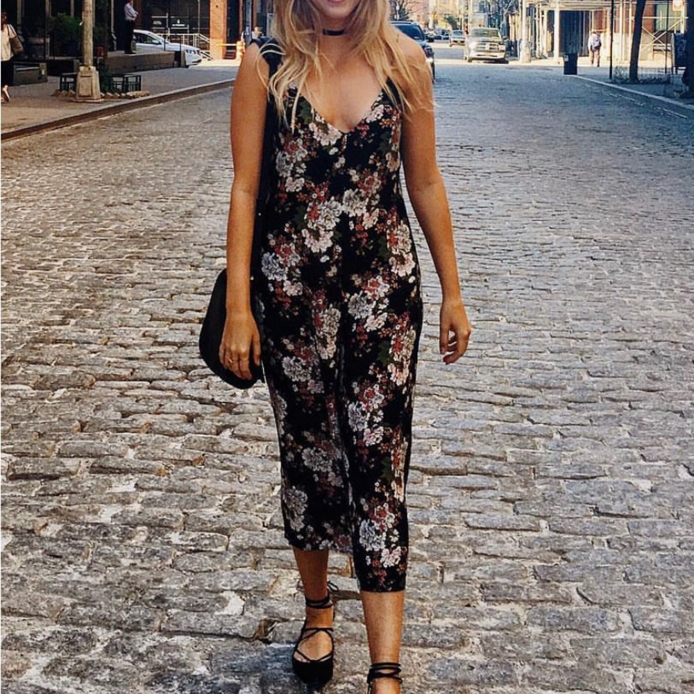 Reformation Black Floral Wide-Leg Jumpsuit